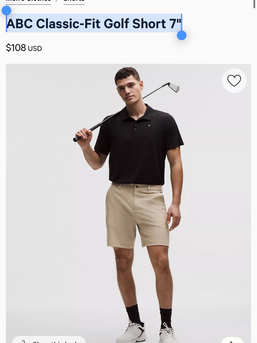 Lululemon ABC Classic-Fit Golf Short 7" size 38